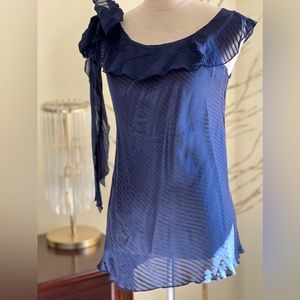 Organza navy blue top with blue stripes size L NWT
